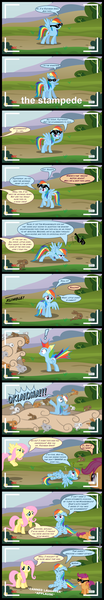 Size: 1828x10563 | Tagged: safe, artist:gray--day, derpibooru import, fluttershy, rainbow dash, scootaloo, pegasus, pony, rabbit, bunny stampede, comic, filming, jackass, trampling