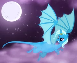 Size: 1750x1450 | Tagged: artist:elsdrake, derpibooru import, dracony, dragon, dragonified, horn ring, hybrid, moon, safe, solo, species swap, trixie