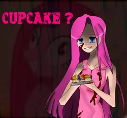 Size: 700x650 | Tagged: artist:star-sketch, blood, breasts, cupcake, derpibooru import, fanfic:cupcakes, female, human, humanized, pinkamena diane pie, pinkie pie, rainbow cupcake, semi-grimdark, solo