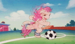 Size: 300x176 | Tagged: safe, derpibooru import, screencap, patch (g1), earth pony, my little pony tales, angry, animated, football, g1, kicking, solo, sports