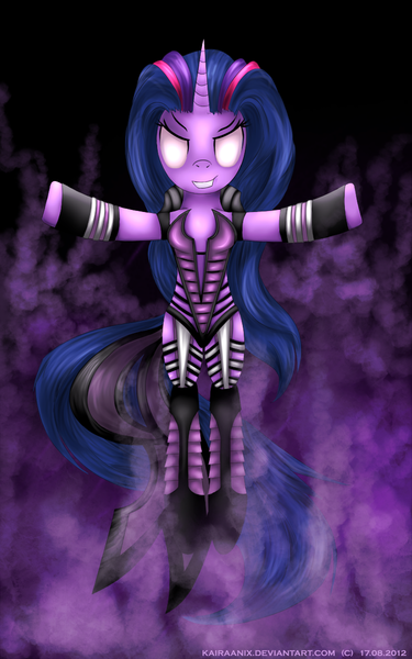 Size: 749x1200 | Tagged: artist:kairaanix, crossover, derpibooru import, glowing eyes, mortal kombat, safe, sindel, twilight sparkle