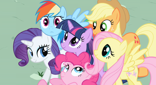 Size: 640x349 | Tagged: applejack, artist:capnpea, derpibooru import, edit, fluttershy, mane six, one of these things is not like the others, pinkie pie, rainbow dash, rarity, safe, twilight sparkle