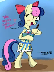 Size: 2232x2952 | Tagged: safe, artist:willisninety-six, derpibooru import, bon bon, sweetie drops, earth pony, pony, apron, bipedal, bow, clothes, comic, cutie mark, eyes closed, female, high res, hooves, housewife, mare, open mouth, solo