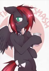 Size: 1049x1500 | Tagged: artist:lonelycross, buckle, cup, derpibooru import, hoof hold, oc, oc:thunder smash, safe, unofficial characters only