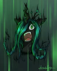 Size: 1280x1604 | Tagged: artist:lonelycross, changeling, changeling queen, derpibooru import, queen chrysalis, safe, screaming, solo