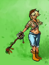 Size: 4935x6582 | Tagged: absurd resolution, applejack, artist:vampirechicken, derpibooru import, humanized, keyblade, kingdom hearts, safe, solo