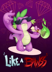 Size: 500x695 | Tagged: artist:gunmouth, derpibooru import, dragon mail, fire, green fire, letter, like a boss, safe, solo, spike, sunglasses