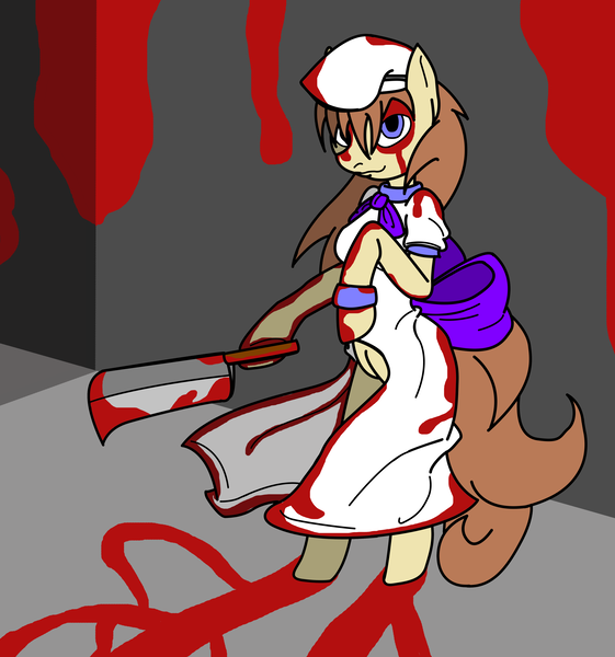 Size: 4472x4784 | Tagged: absurd resolution, anthro, artist:angachan, blood, breasts, clothes, derpibooru import, higurashi no naku koro ni, meat cleaver, ponified, rena ryuugu, semi-grimdark