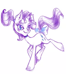 Size: 423x476 | Tagged: safe, derpibooru import, rarity, pony, unicorn, alternate hairstyle, bow, choker, cutie mark, female, horn, ponytail, smiling, solo, young