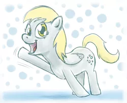 Size: 800x653 | Tagged: safe, artist:fadri, derpibooru import, derpy hooves, pegasus, pony, abstract background, bubble, female, looking at you, mare, smiling, solo, waving