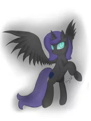 Size: 1200x1600 | Tagged: safe, derpibooru import, oc, oc:nyx, unofficial characters only, alicorn, pony, fanfic:past sins, alicorn oc, fanfic art, female, filly, horn, simple background, slit pupils, solo, spread wings, white background, wings