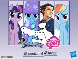 Size: 768x576 | Tagged: ace attorney, artist:elbruno3593, crossover, derpibooru import, human, phoenix wright, rainbow dash, safe, trixie, turnabout storm, twilight sparkle