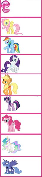 Size: 349x1467 | Tagged: applejack, comparison, comparison chart, derpibooru import, edit, exploitable, fluttershy, pinkie pie, princess celestia, princess luna, rainbow dash, rarity, safe, twilight sparkle