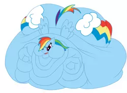 Size: 1225x900 | Tagged: artist:guyfuy, blob, derpibooru import, edit, fat, gainbow dash, impossibly large belly, impossibly large butt, impossibly large everything, morbidly obese, obese, plot, rainblob dash, rainbow dash, rolls of fat, safe, simple background, solo, white background