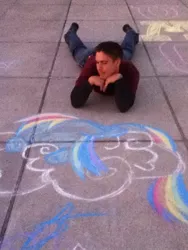 Size: 720x960 | Tagged: brony, chalk, chalk drawing, derpibooru import, irl, meta, rainbow dash, safe, street art, traditional art