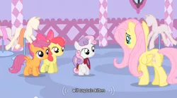 Size: 640x355 | Tagged: apple bloom, derpibooru import, fluttershy, safe, scootaloo, screencap, sweetie belle, youtube caption