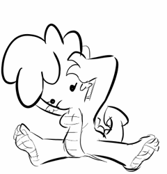 Size: 357x372 | Tagged: animated, artist:sweethd, barefoot, confused, derpibooru import, dragon, feet, hashtag, monochrome, oc, oc:dragon dip, safe, simple background, solo, unofficial characters only