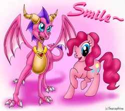 Size: 628x556 | Tagged: artist:seeraphine, crossover, derpibooru import, ember (spyro), pinkie pie, safe, spyro the dragon