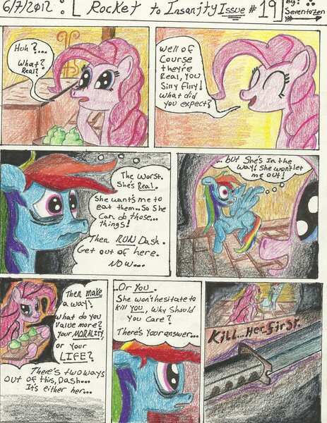 Size: 2496x3232 | Tagged: artist:seventozen, comic, derpibooru import, fanfic, fanfic art, fanfic:rocket to insanity, grimdark, high res, pinkie pie, rainbow dash