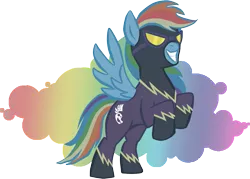 Size: 1123x804 | Tagged: artist:kaizerin, clothes, costume, derpibooru import, ponibooru import, rainbow dash, rearing, safe, shadowbolt dash, shadowbolts, shadowbolts costume, simple background, transparent background