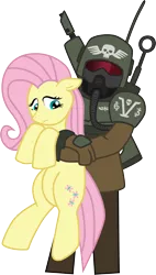 Size: 1947x3439 | Tagged: safe, artist:commissarprower, derpibooru import, fluttershy, human, pony, armor, cadian shock troops, captured, cute, gun, helmet, hug, imperial guard, imperium, lasgun, mask, simple background, skull, soldier, warhammer (game), warhammer 40k