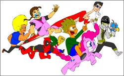 Size: 552x341 | Tagged: artist:rinsankajugin, bobobo, bobobo-bo bo-bobo, crossover, dan hibiki, deadpool, derpibooru import, ed, ed edd n eddy, gir, gokaiger, gokaisilver, invader zim, pinkie pie, plastic man, safe, super sentai, taco