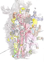 Size: 850x1201 | Tagged: safe, derpibooru import, derpy hooves, discord, gummy, pinkie pie, pegasus, pony, bobobo, crossover, deadpool, ed, ed edd n eddy, female, gir, mare, plastic man, sheldon, taco, the tick