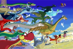 Size: 3221x2147 | Tagged: american dragon jake long, artist:ssstawa, avatar the last airbender, ben 10, ben 10 alien force, chinese dragon, cloud, conjoined, conjoined twins, crossover, danny phantom, dead source, derpibooru import, devon and cornwall, disney, dojo kanojo cho, dragon, dragon ball, dragon ball z, dragon migration, dragons riding dragons, eastern dragon, fangs, feng, flight of dragons, flying, gorbash, haku, haley long, happy, high res, hilarious in hindsight, hooktail, how to train your dragon, jake long, maleficent, mega crossover, mulan, multiple heads, mushu, my little pony, night fury, pagemaster dragon, paper mario, princess dorathea, quest for camelot, riding, safe, shenron, sky, smiling, spike, spirited away, spyro the dragon, studio ghibli, super mario bros., the flight of dragons, the legend of zelda, the legend of zelda: ocarina of time, the legend of zelda: the wind waker, the pagemaster, toothless the dragon, two-headed dragon, two heads, valoo, volvagia, xiaolin showdown
