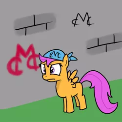 Size: 700x700 | Tagged: bandana, cutie mark crusaders, derpibooru import, gangster, graffiti, safe, scootaloo