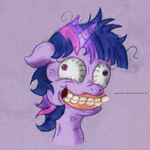 Size: 1600x1593 | Tagged: creepy, derpibooru import, insanity, retarded, safe, twilight snapple, twilight sparkle