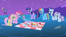 Size: 1280x720 | Tagged: applejack, artist:capnpea, derpibooru import, edit, edited screencap, fimbriae, fluttershy, owl's well that ends well, pinkie pie, rainbow dash, rarity, safe, screencap, spike, sweetie belle, tiny, twilight sparkle