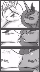 Size: 276x500 | Tagged: artist:johnjoseco, blushing, comic, derpibooru import, edit, female, french kiss, incest, kissing, lesbian, princess celestia, princess luna, princest, suggestive, thumbnail image