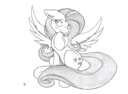 Size: 1028x751 | Tagged: artist:joey darkmeat, bedroom eyes, blushing, derpibooru import, female, fluttershy, monochrome, sketch, solo, solo female, suggestive, traditional art