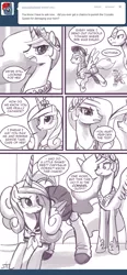 Size: 550x1184 | Tagged: artist:johnjoseco, ask, clothes, comic, derpibooru import, eyes on the prize, princess cadance, princess celestia, princess molestia, royal guard, school uniform, spread wings, suggestive, sunshine sunshine, wingboner, wings