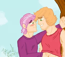 Size: 742x646 | Tagged: artist:ordinarydraw, big macintosh, cheerilee, cheerimac, cherryloo, derpibooru import, gay, humanized, male, rule 63, safe, shipping