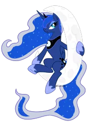 Size: 3508x4961 | Tagged: safe, artist:celestialess, derpibooru import, princess luna, alicorn, pony, crescent moon, simple background, sitting, solo, tangible heavenly object, transparent background, vector