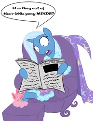 Size: 638x825 | Tagged: safe, artist:bunnimation, derpibooru import, trixie, pony, unicorn, ponyville confidential, bunny slippers, clothes, female, foal free press, gabby gums, mare, slippers, solo