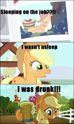 Size: 371x619 | Tagged: applebuck season, applejack, bags under eyes, cider, derpibooru import, edit, edited screencap, foal free press, gabby gums, ponyville confidential, safe, screencap, sleeping, solo, the simpsons, the super speedy cider squeezy 6000