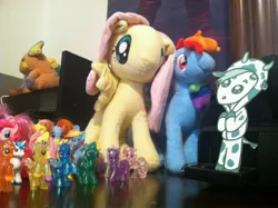 Size: 2592x1936 | Tagged: safe, derpibooru import, applejack, emerald ray, fluttershy, pinkie pie, rainbow dash, rarity, shining armor, twilight sparkle, pony, raichu, bootleg, code lyoko, irl, photo, plushie, toy, ulcow, ulrich stern