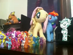 Size: 2592x1936 | Tagged: safe, derpibooru import, applejack, emerald ray, fluttershy, lily blossom, pinkie pie, princess cadance, rainbow dash, rarity, shining armor, twilight sparkle, pony, raichu, bootleg, code lyoko, irl, photo, plushie, toy, ulcow, ulrich stern