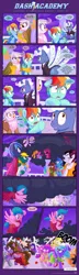 Size: 1041x3601 | Tagged: safe, artist:sorcerushorserus, derpibooru import, dumbbell, firefly, gilda, pokey pierce, rainbow dash, surprise, oc, gryphon, pegasus, pony, unicorn, comic:dash academy, alternate hairstyle, artificial wings, augmented, clothes, comic, douchebag, dress, female, g1, g1 to g4, generation leap, lightning, magic, magic wings, male, mare, rapist, stallion, storm, wings