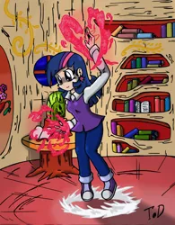 Size: 912x1172 | Tagged: artist:quarium, converse, derpibooru import, golden oaks library, humanized, magic, safe, shoes, solo, twilight sparkle