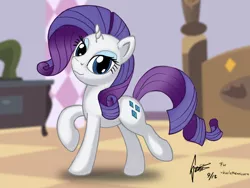 Size: 1328x996 | Tagged: safe, artist:snetri, derpibooru import, rarity, pony, unicorn, female, looking at you, mare, signature, solo