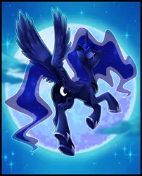 Size: 2468x3060 | Tagged: safe, artist:centchi, derpibooru import, princess luna, flying, high res, moon, solo