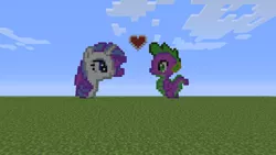 Size: 854x480 | Tagged: safe, artist:b-street, derpibooru import, rarity, spike, dragon, pony, unicorn, duo, female, game screencap, heart, interspecies, male, mare, minecraft, minecraft pixel art, pixel art, shipping, sparity, straight