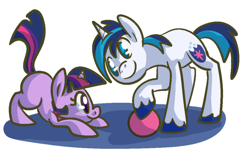 Size: 1001x623 | Tagged: artist:ponygoggles, ball, derpibooru import, filly, safe, shining armor, twilight sparkle