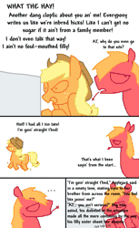 Size: 600x980 | Tagged: suggestive, artist:the weaver, derpibooru import, applejack, big macintosh, earth pony, pony, fanfic, comic, computer, implied incest, internet, male, simple background, stallion, typing, white background, writing