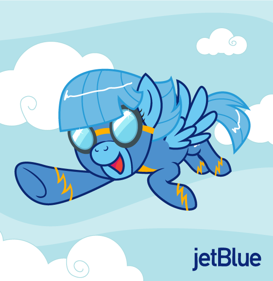 Size: 562x579 | Tagged: safe, artist:hezaa, derpibooru import, oc, oc:jet stream, ponified, unofficial characters only, pegasus, pony, airline, cloud, cloudy, female, flying, goggles, jetblue, mare, mascot, solo, wonderbolts, wonderbolts uniform