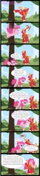 Size: 2778x12000 | Tagged: safe, artist:hatbulbproductions, derpibooru import, big macintosh, pinkie pie, earth pony, pony, applebucking, comic, kick, male, personal space invasion, stallion