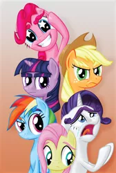 Size: 4500x6679 | Tagged: safe, artist:justablankflank, derpibooru import, applejack, fluttershy, pinkie pie, rainbow dash, rarity, twilight sparkle, absurd resolution, angry, blighted, crying, eyebrows, floppy ears, frown, gritted teeth, mane six, open mouth, sad, smiling, tongue out, unamused, unibrow, uvula, wide eyes